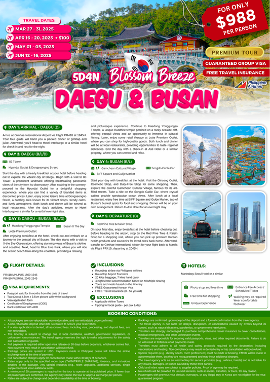 5-DAY BLOSSOM BREEZE KOREA (BUSAN & DAEGU)