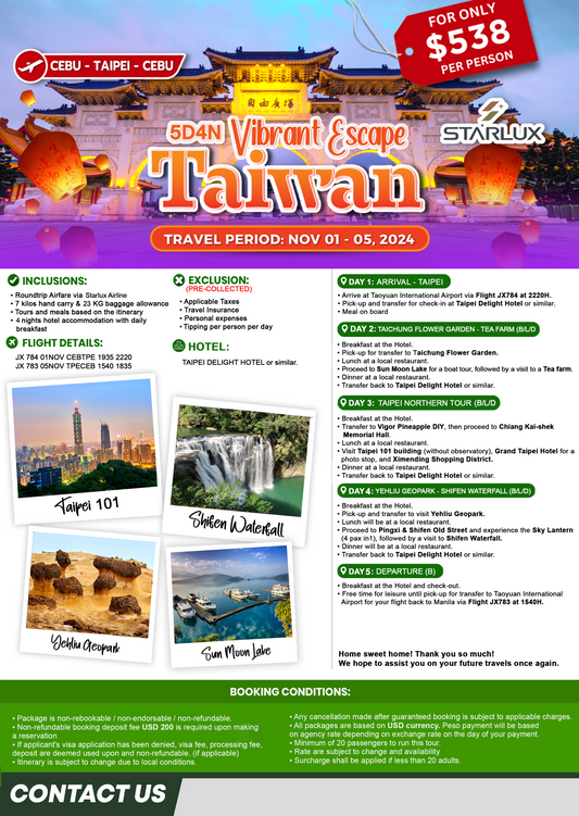 5-DAY VIBRANT TAIWAN (CEBU-TAIPEI)